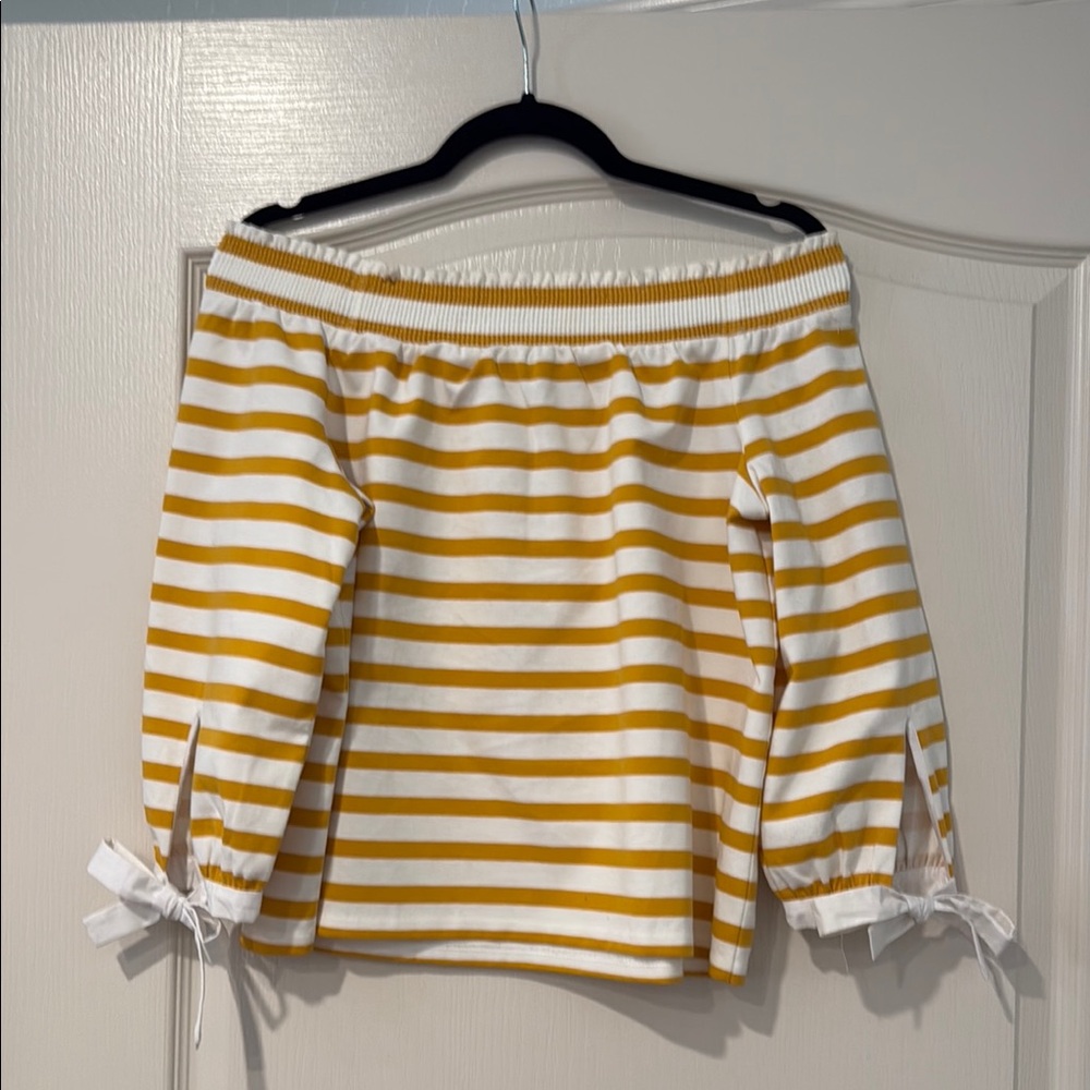 Striped Off-Shoulder Top - Yellow and White
